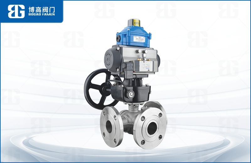 氣動(dòng)三通法蘭球閥(fa)